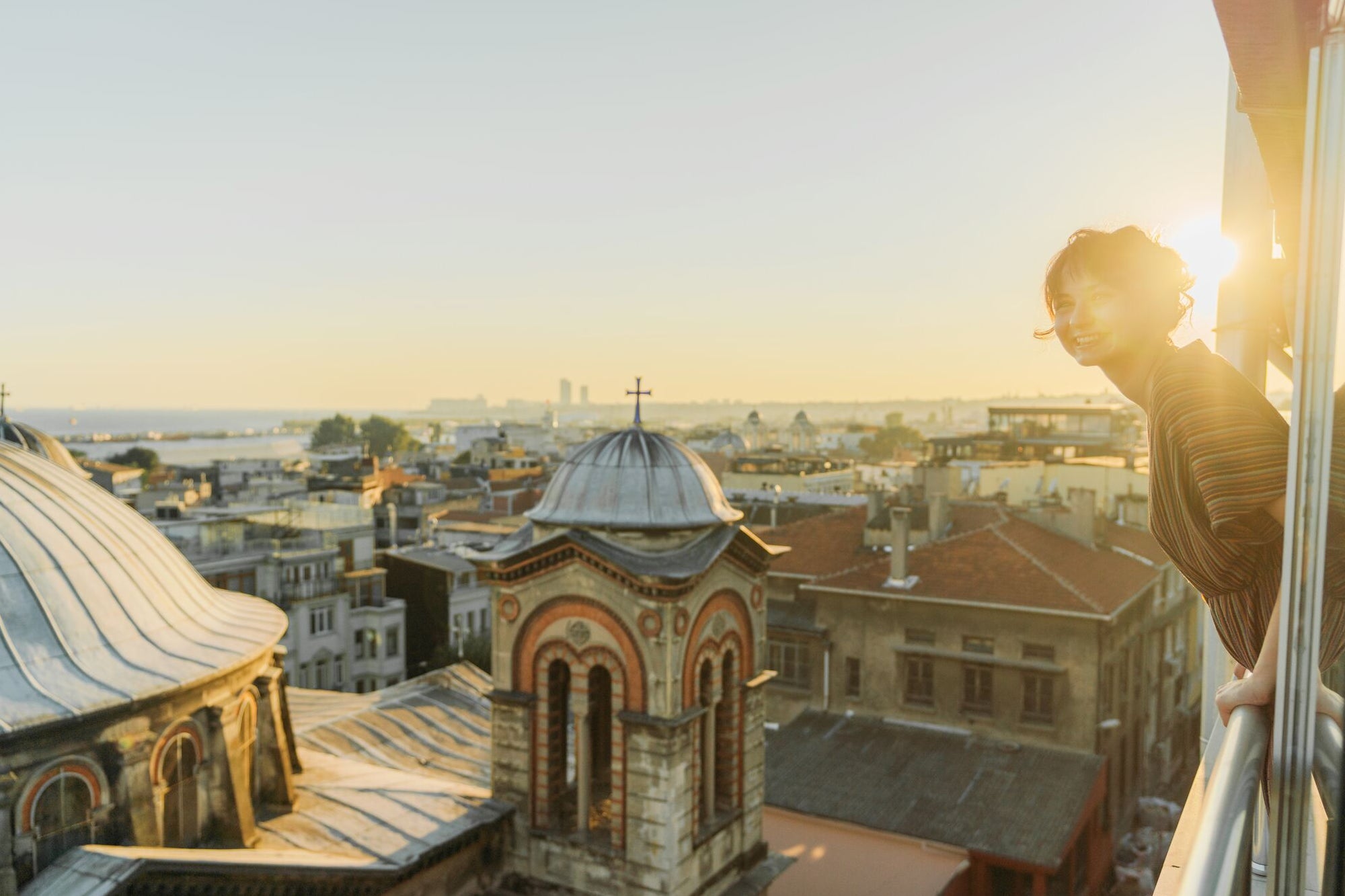 Young Caucasian woman looking at scenic view of Istanbul